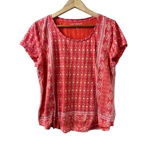 Lucky Brand XL Orange Geometric Print T Shirt Top Southwestern Western Boho